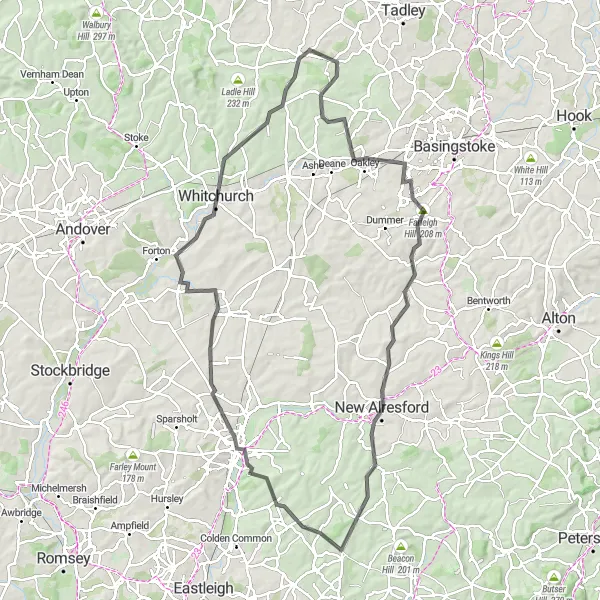 Map miniature of "The Challenging Hills of Hampshire and Isle of Wight" cycling inspiration in Hampshire and Isle of Wight, United Kingdom. Generated by Tarmacs.app cycling route planner