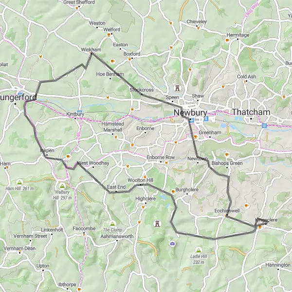 Map miniature of "Watership Down and Charming Villages" cycling inspiration in Hampshire and Isle of Wight, United Kingdom. Generated by Tarmacs.app cycling route planner