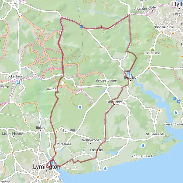 Map miniature of "Lymington to Pilley Gravel Route" cycling inspiration in Hampshire and Isle of Wight, United Kingdom. Generated by Tarmacs.app cycling route planner