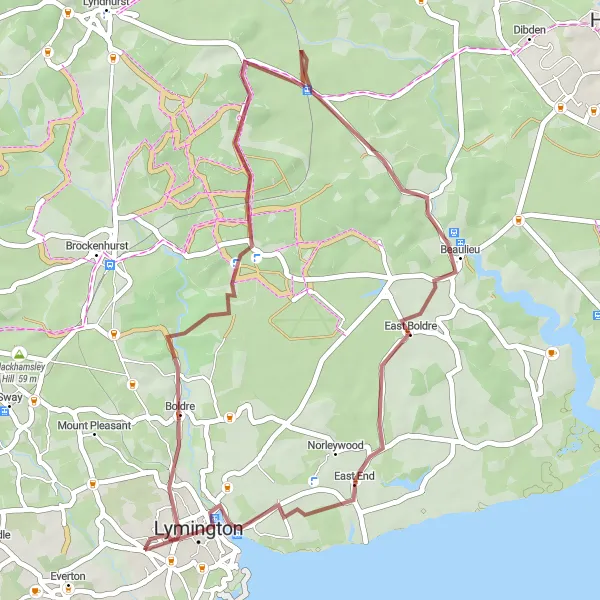 Map miniature of "Gravel Route from Lymington to Pennington" cycling inspiration in Hampshire and Isle of Wight, United Kingdom. Generated by Tarmacs.app cycling route planner