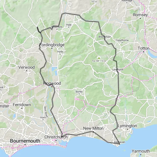 Map miniature of "Picturesque Countryside and Charming Villages" cycling inspiration in Hampshire and Isle of Wight, United Kingdom. Generated by Tarmacs.app cycling route planner