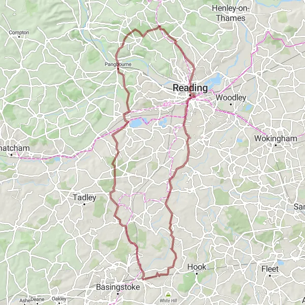 Map miniature of "The Hampshire Gravel Adventure" cycling inspiration in Hampshire and Isle of Wight, United Kingdom. Generated by Tarmacs.app cycling route planner