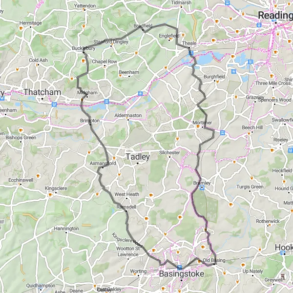 Map miniature of "The North Hampshire Loop" cycling inspiration in Hampshire and Isle of Wight, United Kingdom. Generated by Tarmacs.app cycling route planner