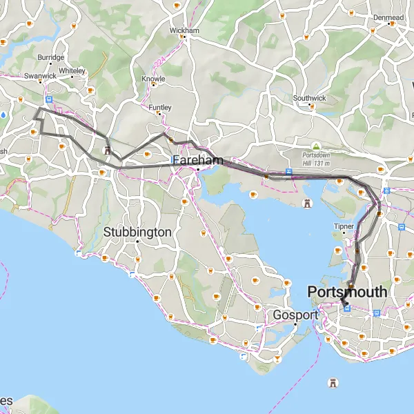 Map miniature of "The Historic Trail" cycling inspiration in Hampshire and Isle of Wight, United Kingdom. Generated by Tarmacs.app cycling route planner