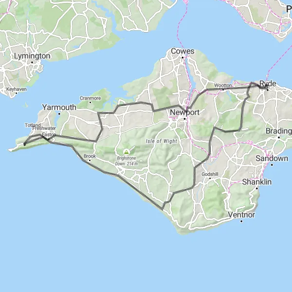 Map miniature of "Island Explorer's Challenge" cycling inspiration in Hampshire and Isle of Wight, United Kingdom. Generated by Tarmacs.app cycling route planner