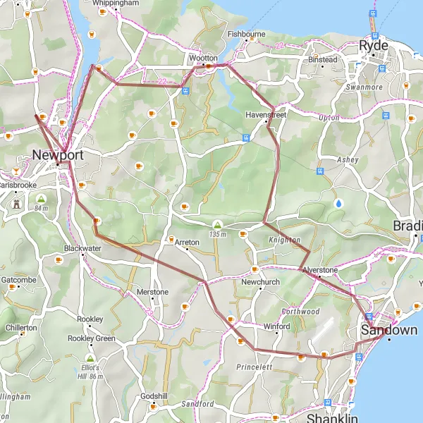 Map miniature of "Lake Loop Gravel Ride" cycling inspiration in Hampshire and Isle of Wight, United Kingdom. Generated by Tarmacs.app cycling route planner