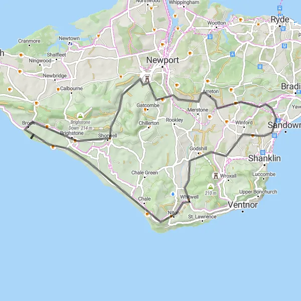 Map miniature of "Island Heritage Road Tour" cycling inspiration in Hampshire and Isle of Wight, United Kingdom. Generated by Tarmacs.app cycling route planner