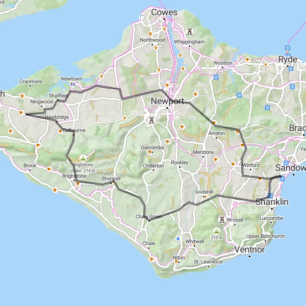 Map miniature of "Island Heritage Road Cycling" cycling inspiration in Hampshire and Isle of Wight, United Kingdom. Generated by Tarmacs.app cycling route planner