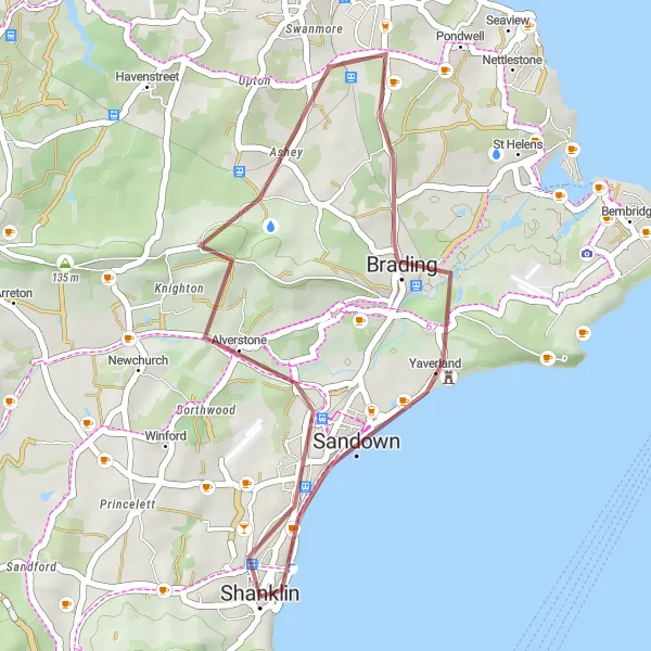 Map miniature of "Exploring Isle of Wight Gravel Paths" cycling inspiration in Hampshire and Isle of Wight, United Kingdom. Generated by Tarmacs.app cycling route planner