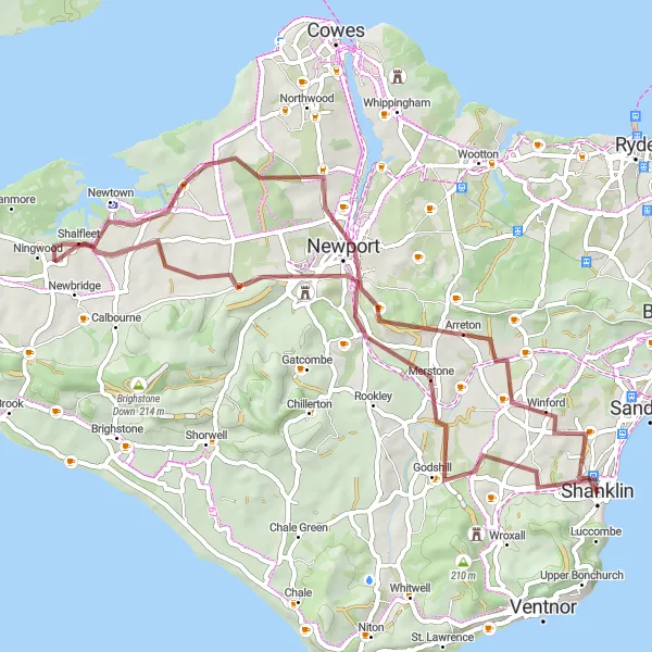 Map miniature of "Enchanting Countryside Gravel Ride" cycling inspiration in Hampshire and Isle of Wight, United Kingdom. Generated by Tarmacs.app cycling route planner