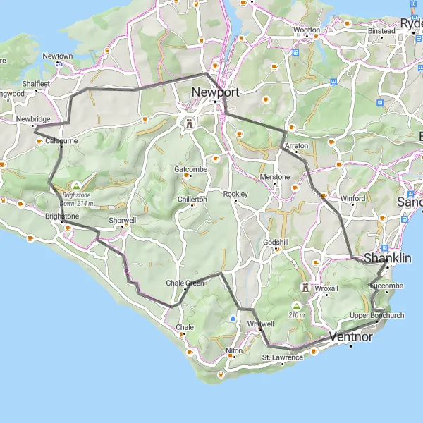 Map miniature of "Challenging Road Cycling Across Shanklin and Newport" cycling inspiration in Hampshire and Isle of Wight, United Kingdom. Generated by Tarmacs.app cycling route planner