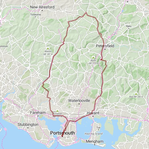 Map miniature of "Gravel Adventure to West Tisted" cycling inspiration in Hampshire and Isle of Wight, United Kingdom. Generated by Tarmacs.app cycling route planner