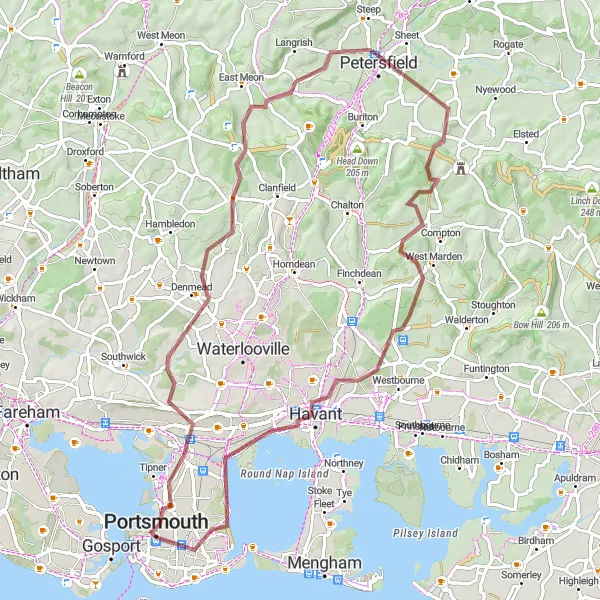 Map miniature of "Seaside Serenity" cycling inspiration in Hampshire and Isle of Wight, United Kingdom. Generated by Tarmacs.app cycling route planner