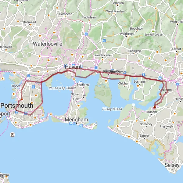 Map miniature of "Southsea Discovery Ride" cycling inspiration in Hampshire and Isle of Wight, United Kingdom. Generated by Tarmacs.app cycling route planner