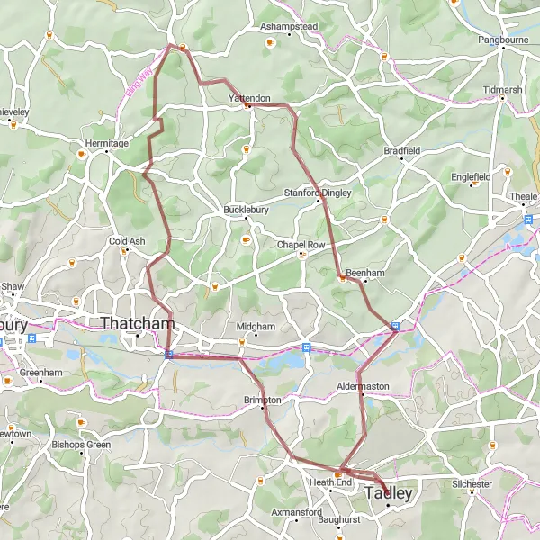 Map miniature of "Exploring the Gravel Paths of Tadley" cycling inspiration in Hampshire and Isle of Wight, United Kingdom. Generated by Tarmacs.app cycling route planner