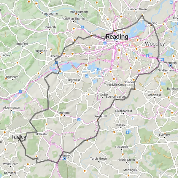 Map miniature of "Scenic Countryside Loop" cycling inspiration in Hampshire and Isle of Wight, United Kingdom. Generated by Tarmacs.app cycling route planner