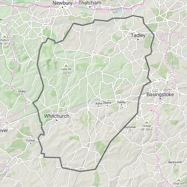 Map miniature of "Silchester Road Challenge" cycling inspiration in Hampshire and Isle of Wight, United Kingdom. Generated by Tarmacs.app cycling route planner