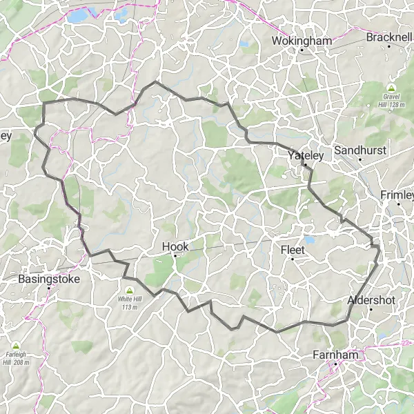 Map miniature of "The Ultimate Cycling Challenge of Tadley" cycling inspiration in Hampshire and Isle of Wight, United Kingdom. Generated by Tarmacs.app cycling route planner