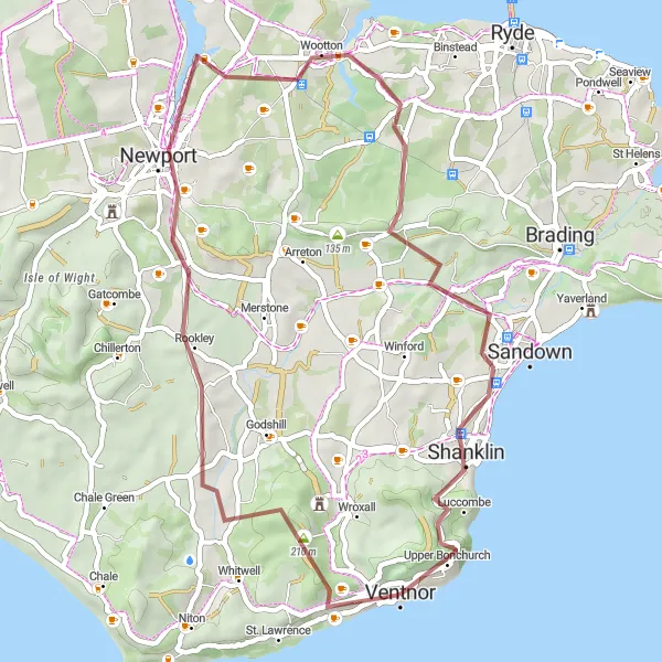 Map miniature of "Ventnor to Lake Gravel Adventure" cycling inspiration in Hampshire and Isle of Wight, United Kingdom. Generated by Tarmacs.app cycling route planner