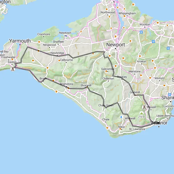 Map miniature of "Island Adventure" cycling inspiration in Hampshire and Isle of Wight, United Kingdom. Generated by Tarmacs.app cycling route planner