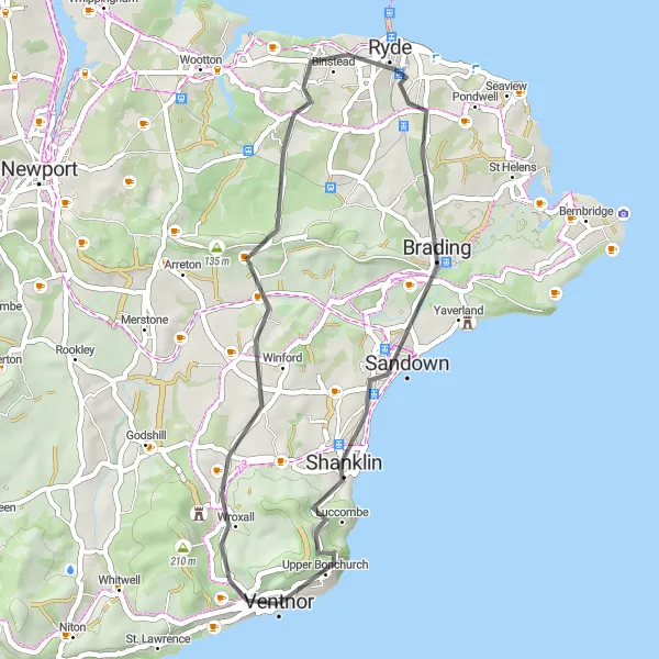 Map miniature of "Ventnor to Sandown Scenic Roadway" cycling inspiration in Hampshire and Isle of Wight, United Kingdom. Generated by Tarmacs.app cycling route planner