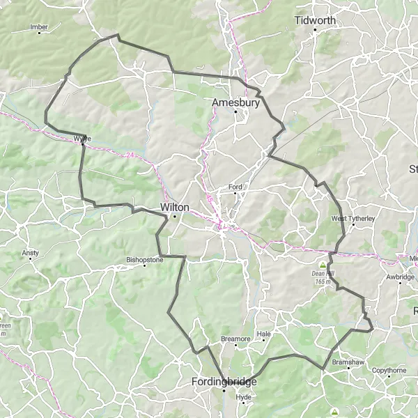 Map miniature of "West Wellow to Tilshead Epic Ride" cycling inspiration in Hampshire and Isle of Wight, United Kingdom. Generated by Tarmacs.app cycling route planner