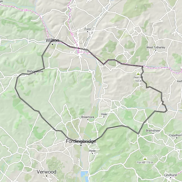 Map miniature of "West Wellow to Salisbury Loop" cycling inspiration in Hampshire and Isle of Wight, United Kingdom. Generated by Tarmacs.app cycling route planner