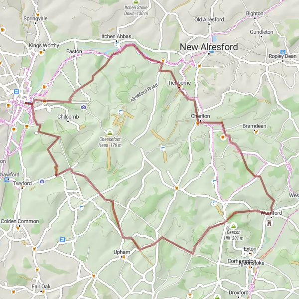 Map miniature of "Redgrave's Down Gravel Route" cycling inspiration in Hampshire and Isle of Wight, United Kingdom. Generated by Tarmacs.app cycling route planner