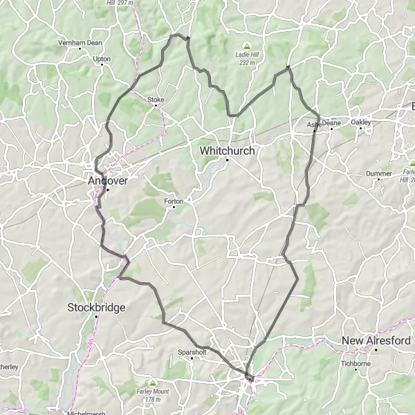 Map miniature of "Scenic Hampshire Road Trip" cycling inspiration in Hampshire and Isle of Wight, United Kingdom. Generated by Tarmacs.app cycling route planner