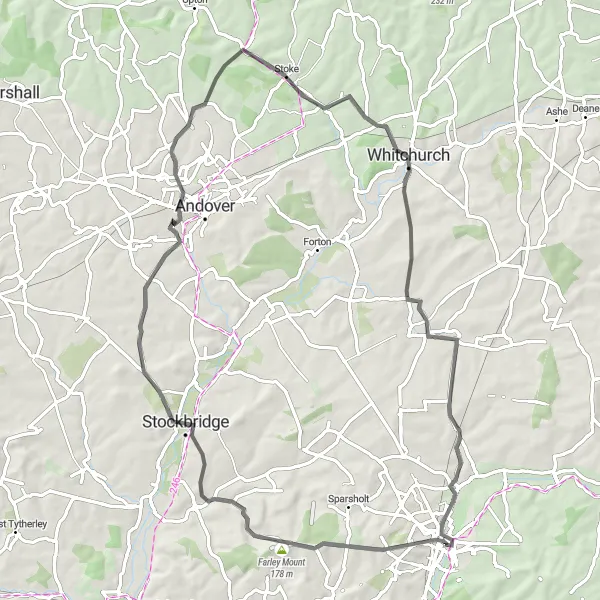 Map miniature of "Stockbridge Road Route" cycling inspiration in Hampshire and Isle of Wight, United Kingdom. Generated by Tarmacs.app cycling route planner