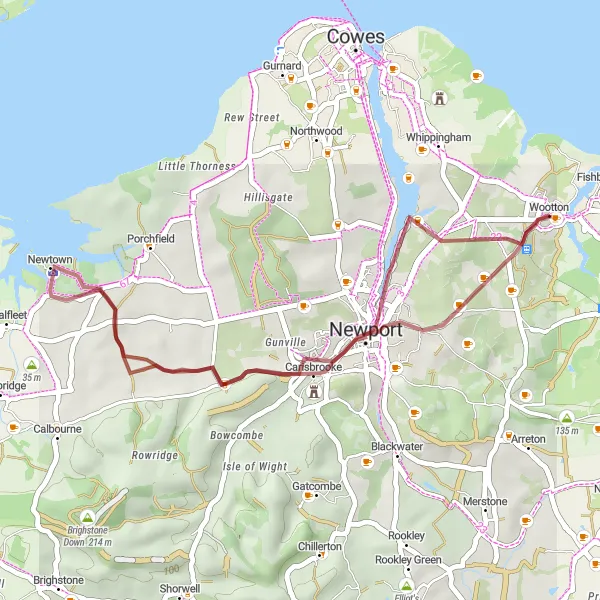 Map miniature of "Scenic Gravel Loop from Wootton" cycling inspiration in Hampshire and Isle of Wight, United Kingdom. Generated by Tarmacs.app cycling route planner