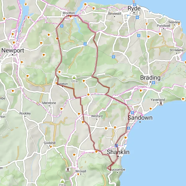 Map miniature of "Knighton Adventure" cycling inspiration in Hampshire and Isle of Wight, United Kingdom. Generated by Tarmacs.app cycling route planner