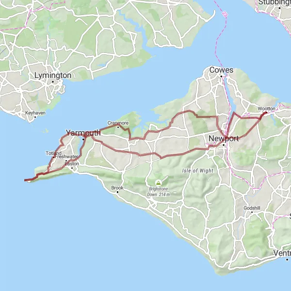 Map miniature of "Island Explorer" cycling inspiration in Hampshire and Isle of Wight, United Kingdom. Generated by Tarmacs.app cycling route planner