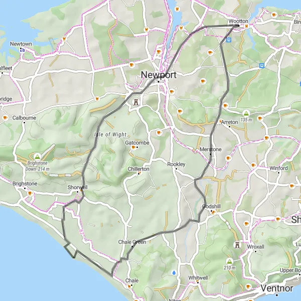 Map miniature of "Countryside Road Loop" cycling inspiration in Hampshire and Isle of Wight, United Kingdom. Generated by Tarmacs.app cycling route planner