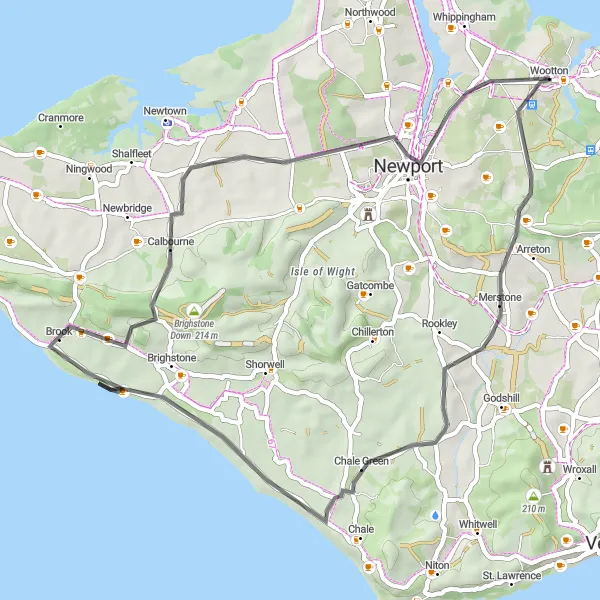 Map miniature of "Countryside Charm" cycling inspiration in Hampshire and Isle of Wight, United Kingdom. Generated by Tarmacs.app cycling route planner