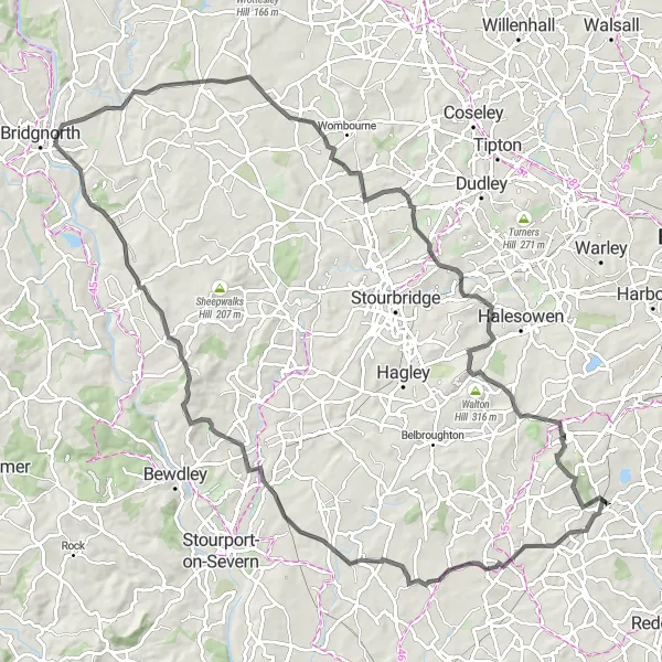Map miniature of "Burcot Excursion" cycling inspiration in Herefordshire, Worcestershire and Warwickshire, United Kingdom. Generated by Tarmacs.app cycling route planner