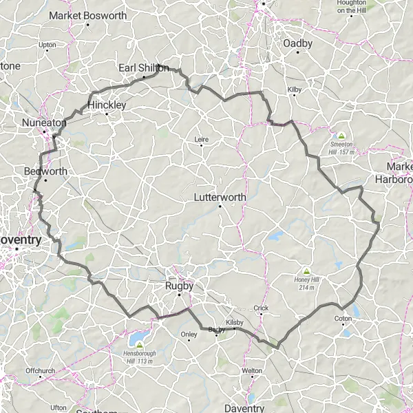 Map miniature of "The Ultimate Warwickshire Challenge" cycling inspiration in Herefordshire, Worcestershire and Warwickshire, United Kingdom. Generated by Tarmacs.app cycling route planner