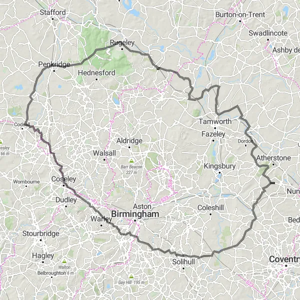 Map miniature of "Rural Heritage Tour" cycling inspiration in Herefordshire, Worcestershire and Warwickshire, United Kingdom. Generated by Tarmacs.app cycling route planner