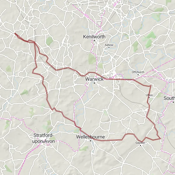 Map miniature of "Hockley Heath to Lowsonford Gravel Adventure" cycling inspiration in Herefordshire, Worcestershire and Warwickshire, United Kingdom. Generated by Tarmacs.app cycling route planner
