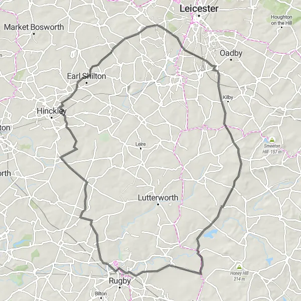Map miniature of "The Pailton Loop" cycling inspiration in Herefordshire, Worcestershire and Warwickshire, United Kingdom. Generated by Tarmacs.app cycling route planner