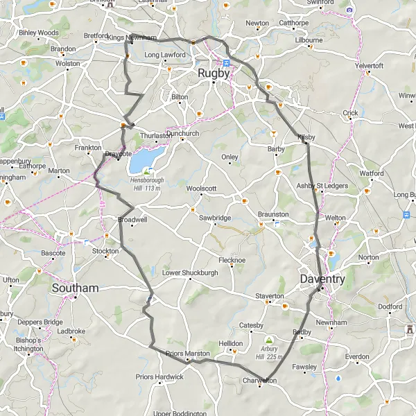 Map miniature of "Clifton-upon-Dunsmore to Kings Newnham Road Cycling Route" cycling inspiration in Herefordshire, Worcestershire and Warwickshire, United Kingdom. Generated by Tarmacs.app cycling route planner