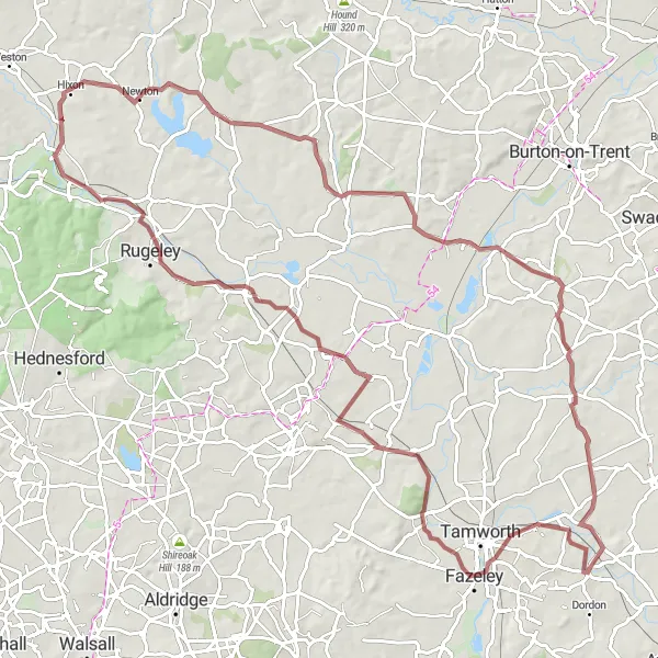 Map miniature of "Gravel Route through Herefordshire, Worcestershire, and Warwickshire" cycling inspiration in Herefordshire, Worcestershire and Warwickshire, United Kingdom. Generated by Tarmacs.app cycling route planner