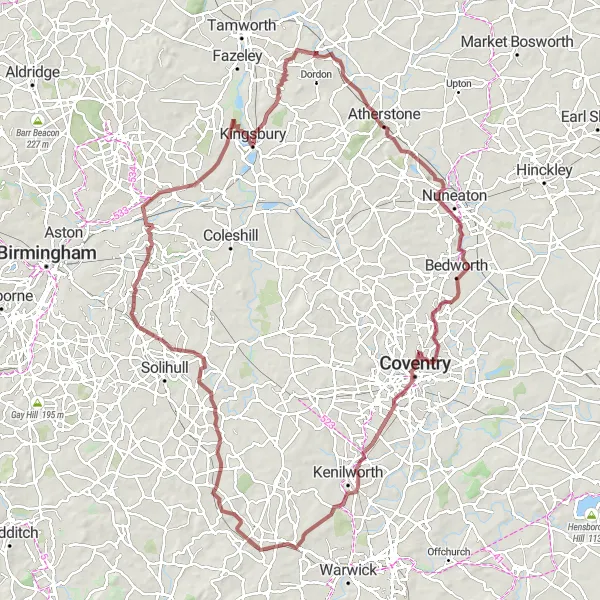 Map miniature of "The Polesworth Loop" cycling inspiration in Herefordshire, Worcestershire and Warwickshire, United Kingdom. Generated by Tarmacs.app cycling route planner
