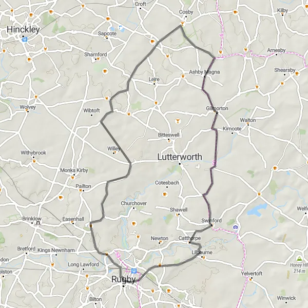 Map miniature of "Hilltop Tour" cycling inspiration in Herefordshire, Worcestershire and Warwickshire, United Kingdom. Generated by Tarmacs.app cycling route planner