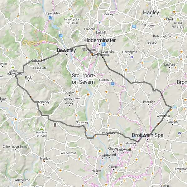 Map miniature of "Journey Through Worcestershire and Beyond" cycling inspiration in Herefordshire, Worcestershire and Warwickshire, United Kingdom. Generated by Tarmacs.app cycling route planner