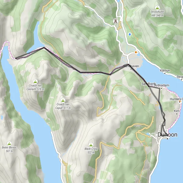 Map miniature of "Holy Loch Road Ride" cycling inspiration in Highlands and Islands, United Kingdom. Generated by Tarmacs.app cycling route planner