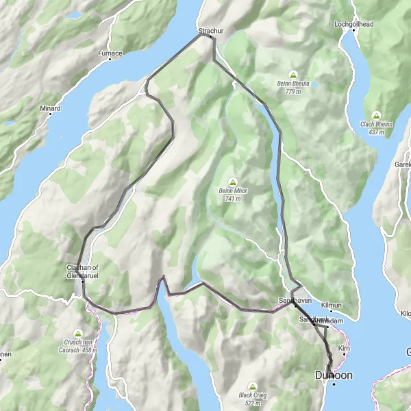 Map miniature of "Discovering Dunoon's Tranquility" cycling inspiration in Highlands and Islands, United Kingdom. Generated by Tarmacs.app cycling route planner