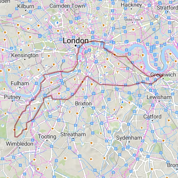 Map miniature of "The Gravel Discovery" cycling inspiration in Inner London — East, United Kingdom. Generated by Tarmacs.app cycling route planner