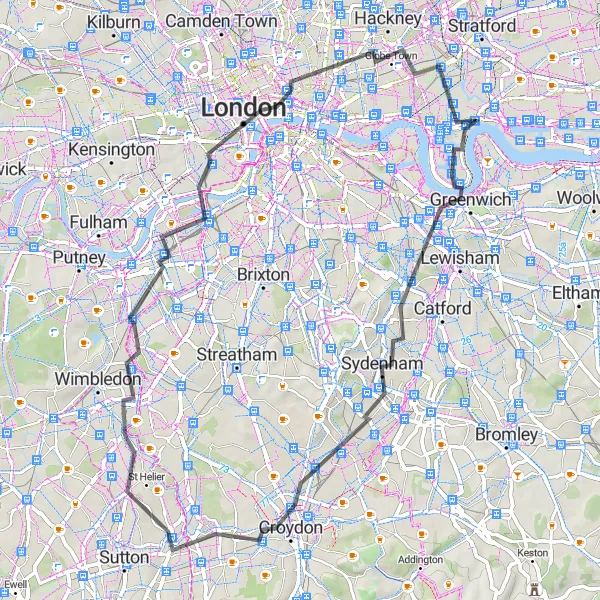 Map miniature of "Blackwall to Bow Loop" cycling inspiration in Inner London — East, United Kingdom. Generated by Tarmacs.app cycling route planner