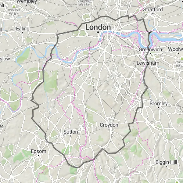 Map miniature of "East London Road Adventure" cycling inspiration in Inner London — East, United Kingdom. Generated by Tarmacs.app cycling route planner